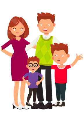 Vector image of family and a kid wearing glasses
