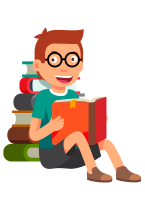 Vector image of myopic kid reading books